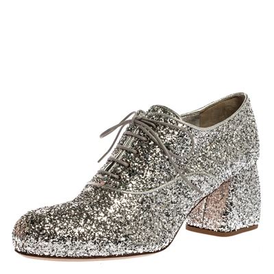 miu miu heels silver glitter block